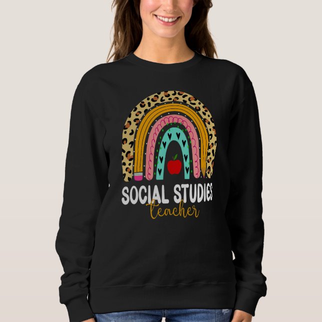 Sudadera El profesor de Estudios Sociales Leopardo Arcoiris (Anverso)
