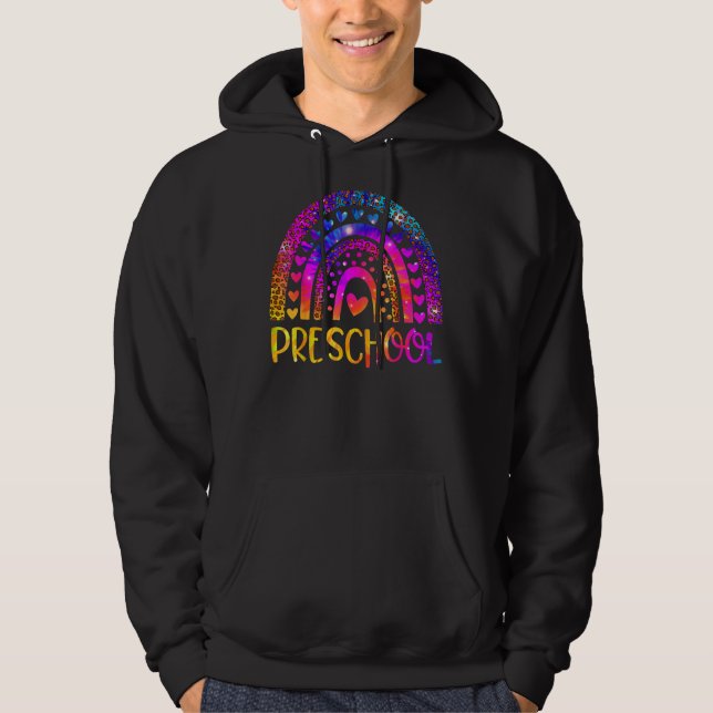 Sudadera El profesor de preescolar Leopard Tie Dye Rainbow  (Anverso)