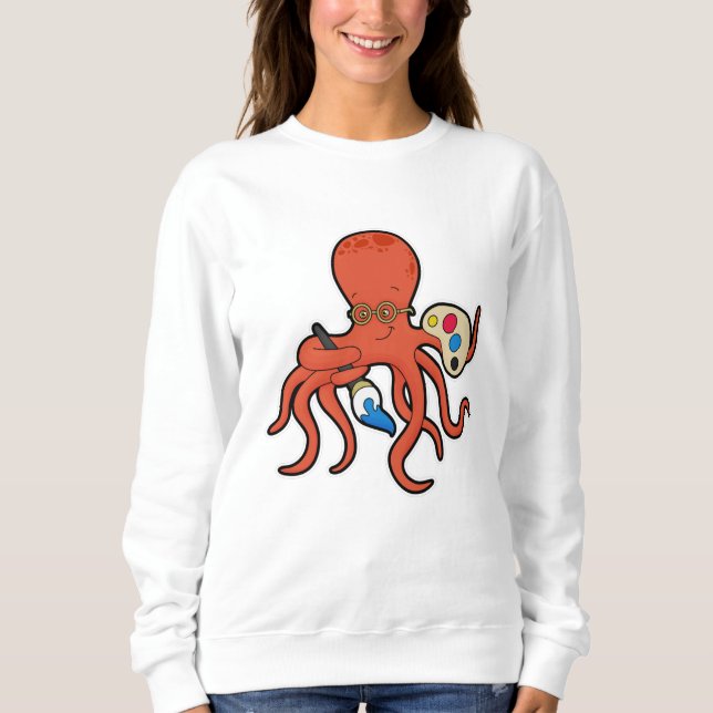 Sudadera El pulpo como pintor con pintura y pincel (Anverso)