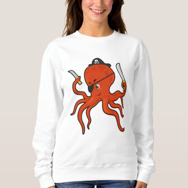 Sudadera El pulpo como pirata con espada y cuchillo (Anverso)