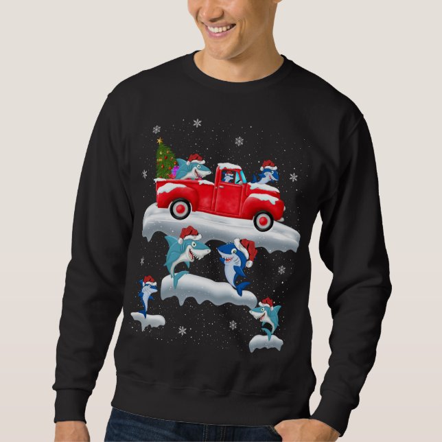 Sudadera El tiburón que maneja el árbol de Navidad Camión R (Anverso)