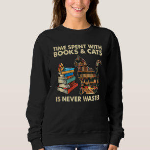 Sudadera El Tiempo De Las Mujeres Pasado Con Libros Y Gatos