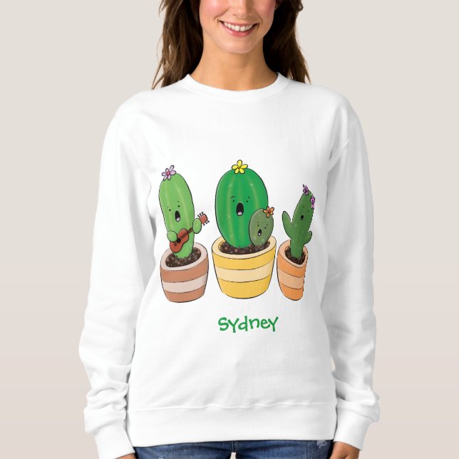 Sudadera El trío de cactus lindo canto ilustracion personal (Anverso)