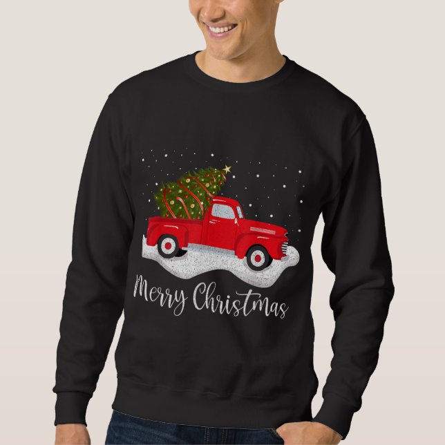 Sudadera El vagón retro Feliz Árbol de Navidad en coches Na (Anverso)