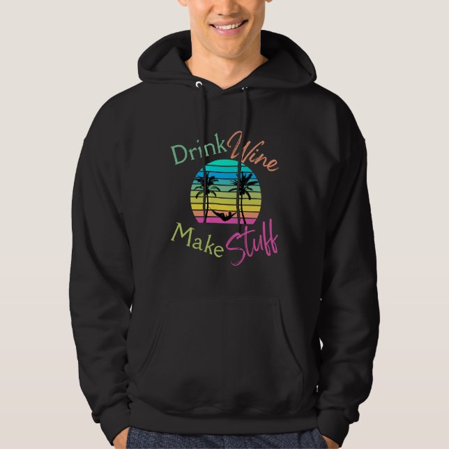 Sudadera El Vino De Bebida Sirve Para Atardecer Con Palmera (Anverso)