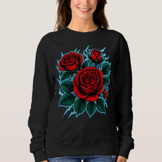 Sudadera Electric Roses | Red Rose & Lightning Bolt Graphic