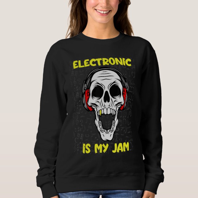 Sudadera Electrónico Es Mi Jam - Calavera Y Auriculares (Anverso)