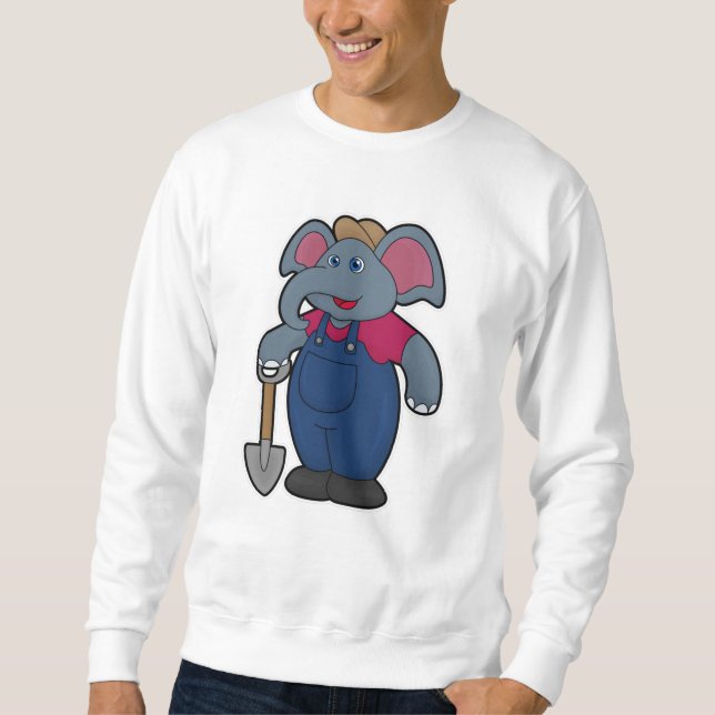 Sudadera Elefante como agricultor con pala (Anverso)