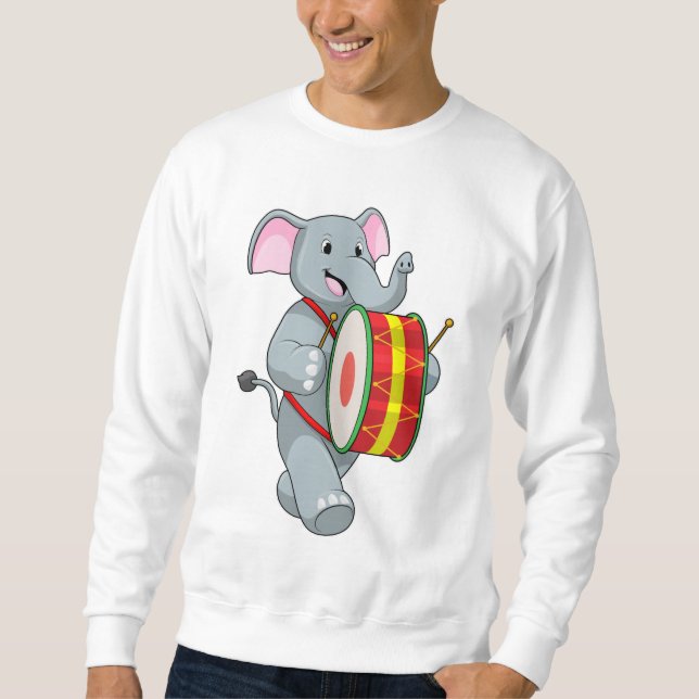Sudadera Elefante como músico con tambor (Anverso)