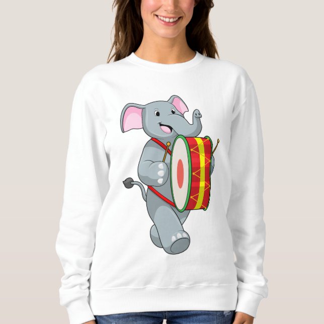 Sudadera Elefante como músico con tambor (Anverso)