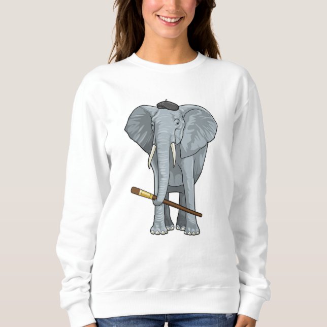 Sudadera Elefante como pintador con pincel de pintura (Anverso)