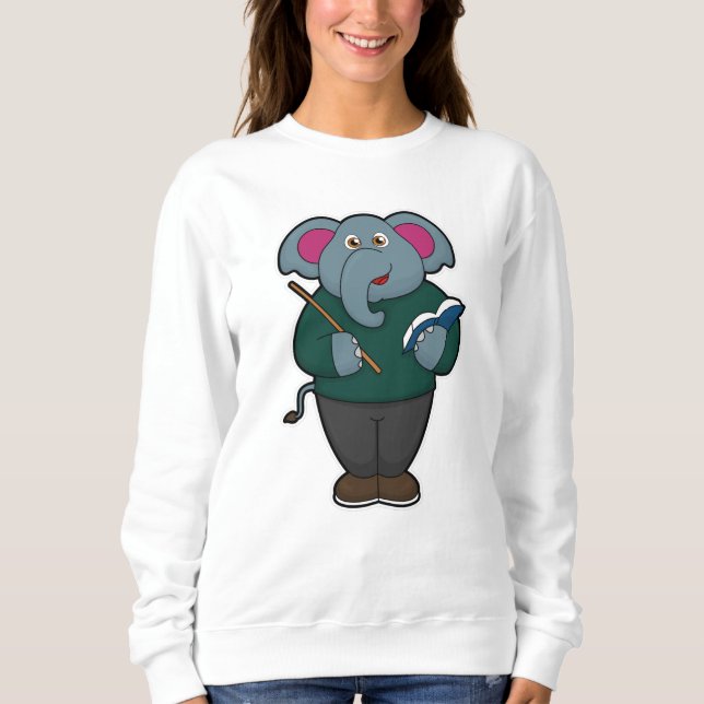 Sudadera Elefante como profesor con libro y puntero (Anverso)