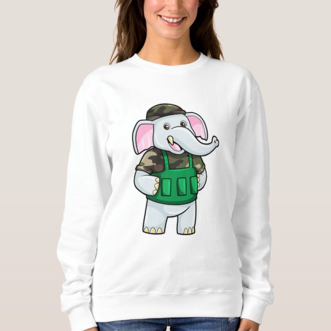 Sudadera Elefante como soldado con uniforme y casco (Anverso)