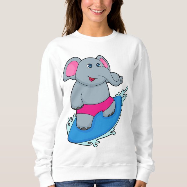 Sudadera Elefante como surfista con tabla de surf (Anverso)