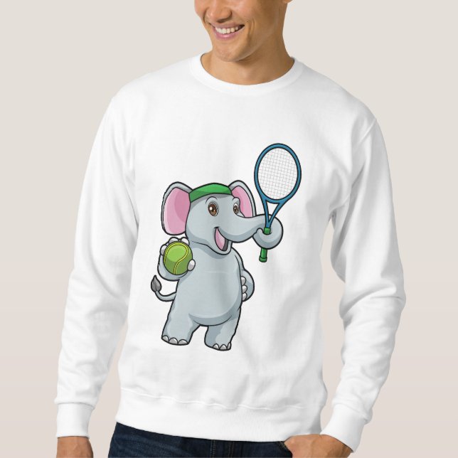 Sudadera Elefante en el tenis con raqueta de tenis (Anverso)