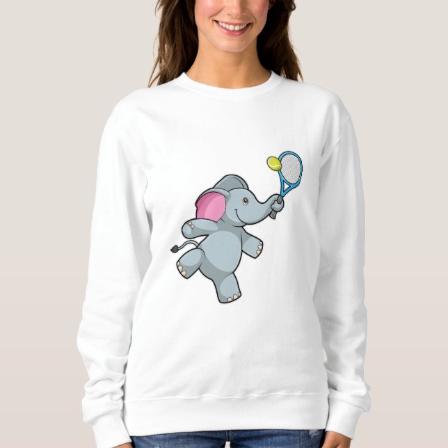 Sudadera Elefante en el tenis con raqueta de tenis (Anverso)