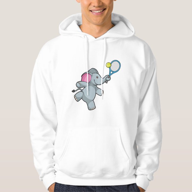 Sudadera Elefante en el tenis con raqueta de tenis (Anverso)