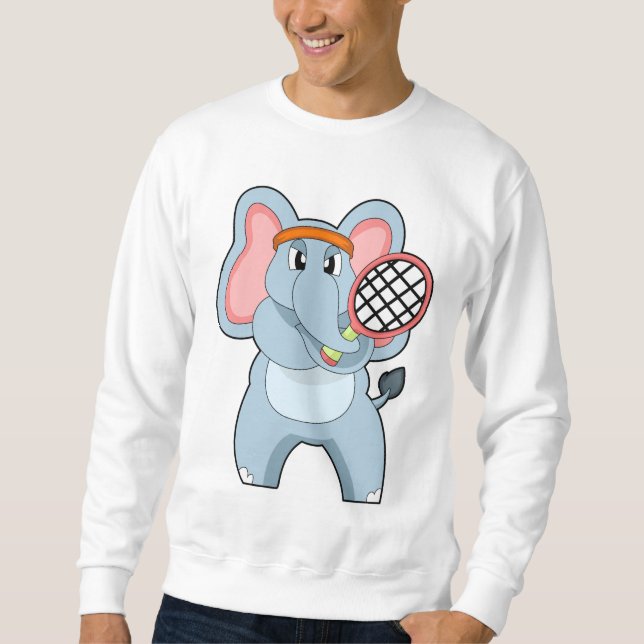 Sudadera Elefante en el tenis con raqueta de tenis (Anverso)