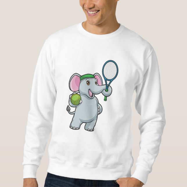 Sudadera Elefante en el tenis con raqueta de tenis (Anverso)