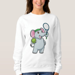Sudadera Elefante en el tenis con raqueta de tenis
