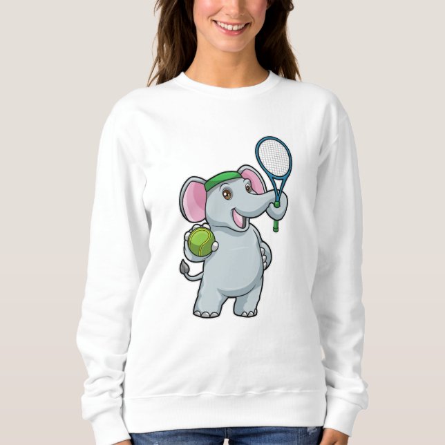 Sudadera Elefante en el tenis con raqueta de tenis (Anverso)