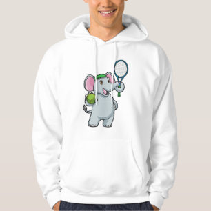 Sudadera Elefante en el tenis con raqueta de tenis
