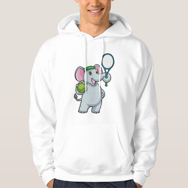 Sudadera Elefante en el tenis con raqueta de tenis (Anverso)