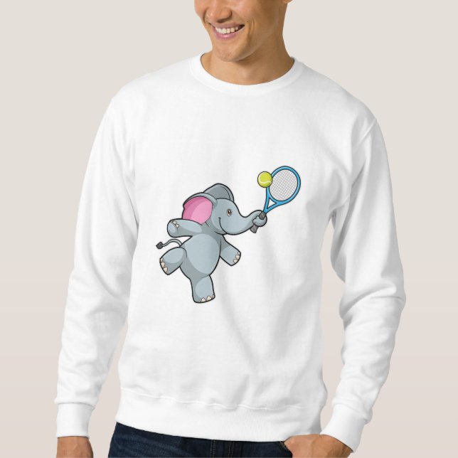 Sudadera Elefante en el tenis con raqueta de tenis (Anverso)