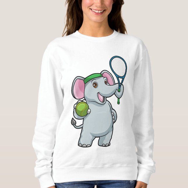 Sudadera Elefante en el tenis con raqueta de tenis (Anverso)