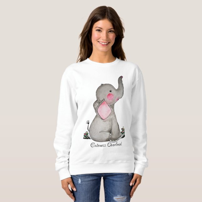 Sudadera Elefante lindo del bebé de la acuarela con Rubor y (Anverso completo)