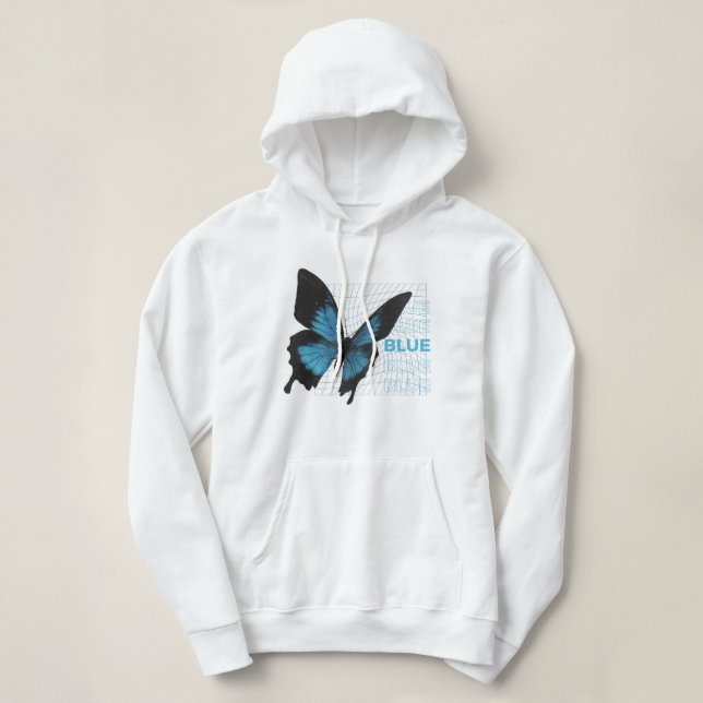 Sudadera Elegancia de mariposa azul: Hoodie para damas y Ch (Diseño del anverso)