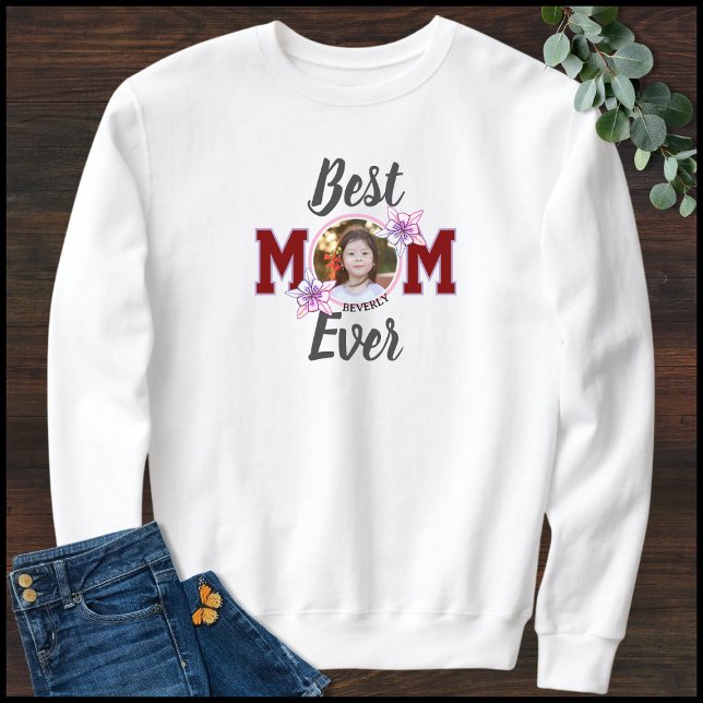 Sudadera Elegant Black & Red Best Mom Ever 1 Photo Name (Subido por el creador)