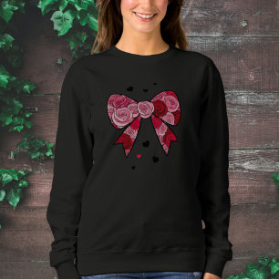 Sudadera Elegant Black Sweatshirt with Red Bow Print 