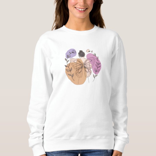 Sudadera Elegant Butterfly Fairy Woman Line Art T-Shirt (Anverso)
