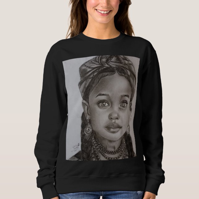 Sudadera Elegant Charcoal & Pencil Girl Portrait Illustrati (Anverso)