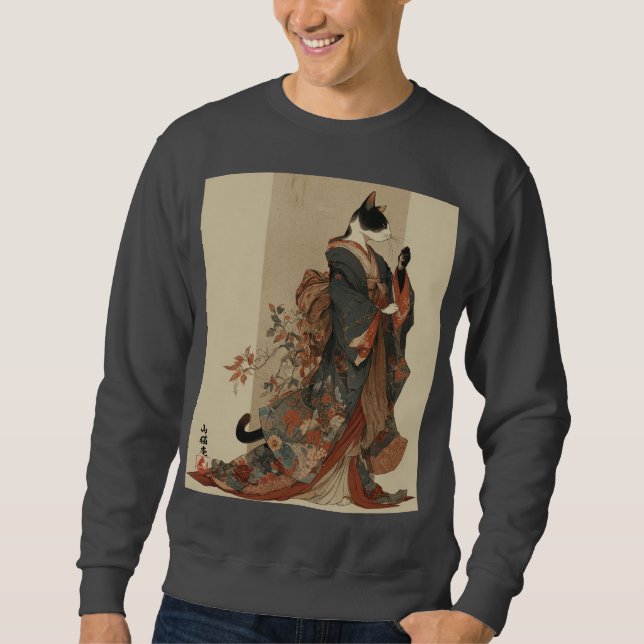 Sudadera "Elegant Grace" Japanese Cat in Kimono Art (Anverso)