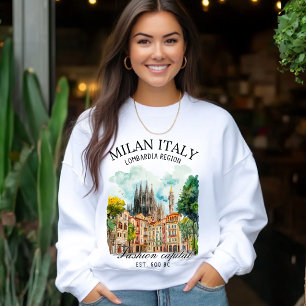Sudadera Elegant Milan Italy Cityscape Watercolor 