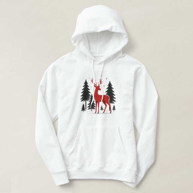 Sudadera Elegant Red Deer Christmas Hoodie – Minimal Winter (Diseño del anverso)