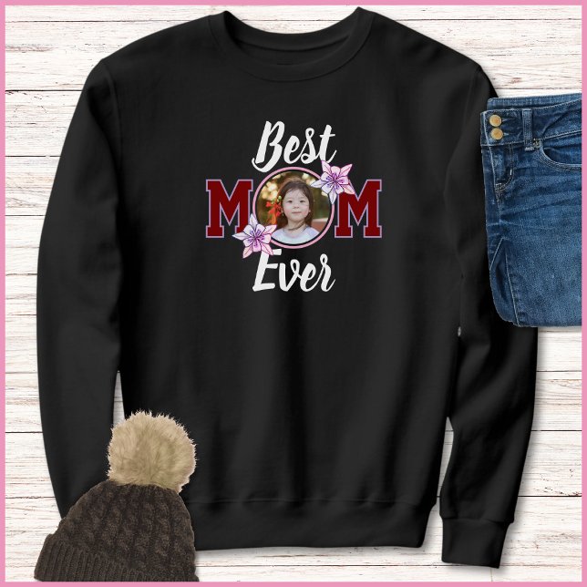 Sudadera Elegant Red & White Best Mom Ever 1 Photo (Subido por el creador)