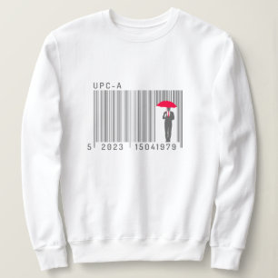 Sudadera Elegante caballero sostiene un código de barras de