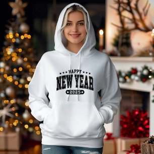 Sudadera Elegante Feliz Año Nuevo 2025 Blanco y negro