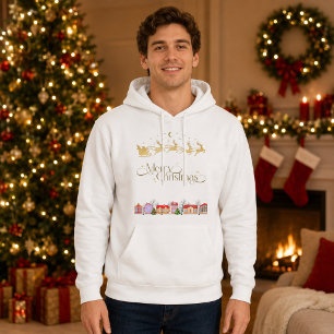 Sudadera Elegante Feliz Navidad Trineo de Santa Hombre Blan