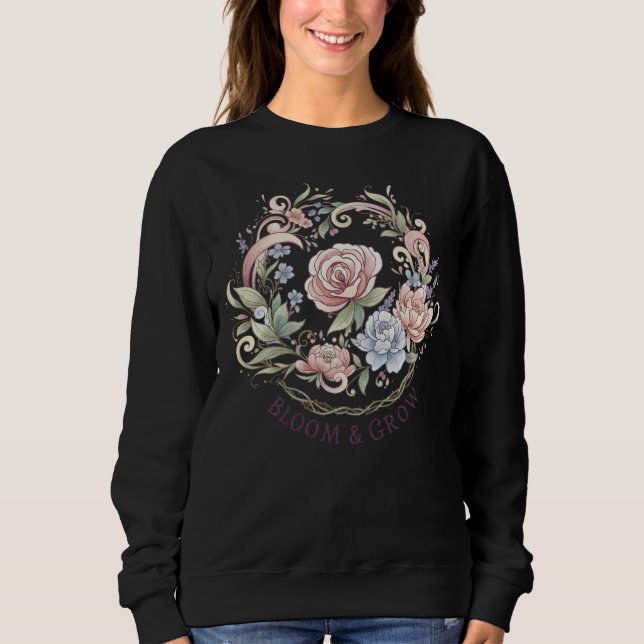 Sudadera Elegante flor y creciente flor de flores (Anverso)