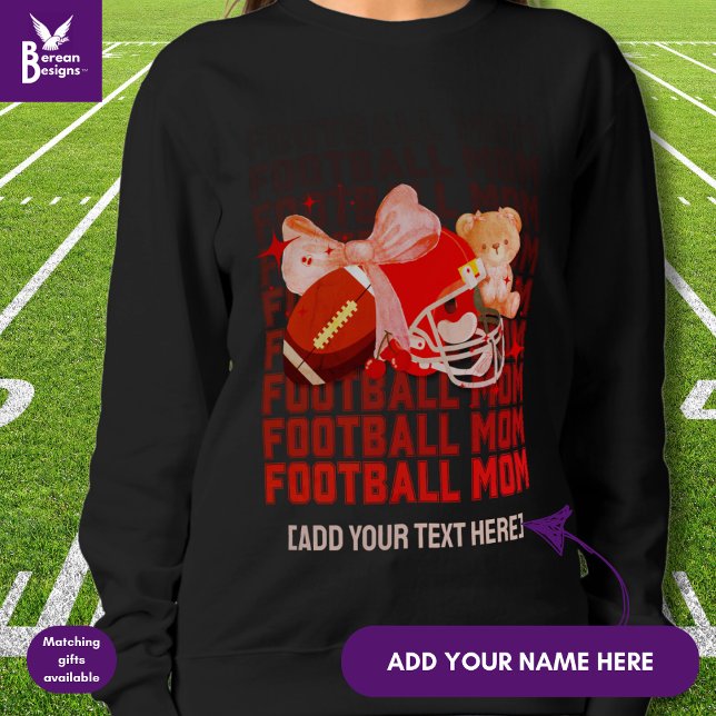 Sudadera Elegante FOOTBALL MOM Coquette (Fun, stylish FOOTBALL MOM sweatshirt designed with coquette aesthetic and CUSTOMIZABLE TEXT.)