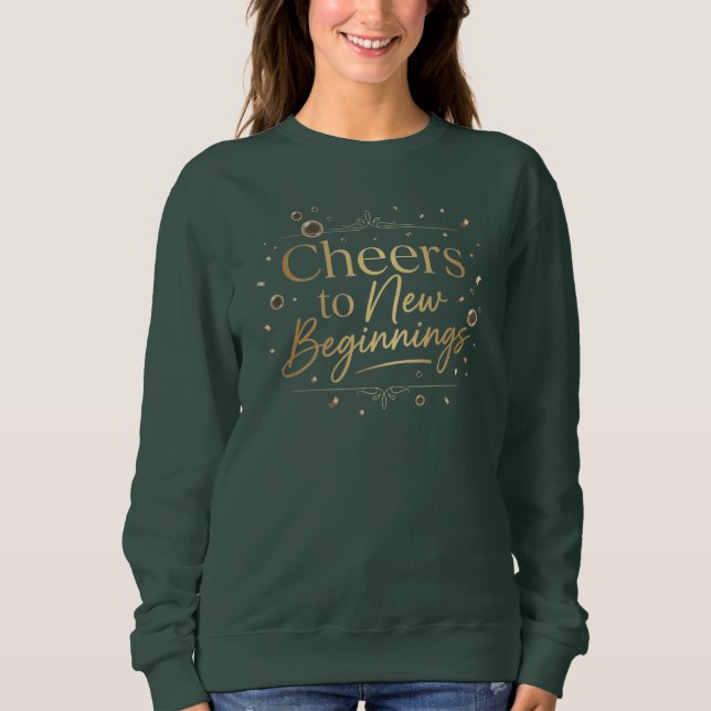 Sudadera Elegante letra dorada “Brindis a nuevos comienzos” (Anverso)