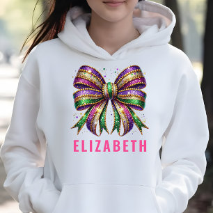 Sudadera Elegante Mardi Gras Coquette Bow Personalizado Bla