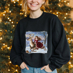 Sudadera Elegante Princesa y reno Vintage Navidad