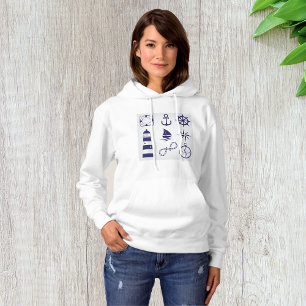 Sudadera Elementos Marinos Náuticos Azul Marina Iconos Cost