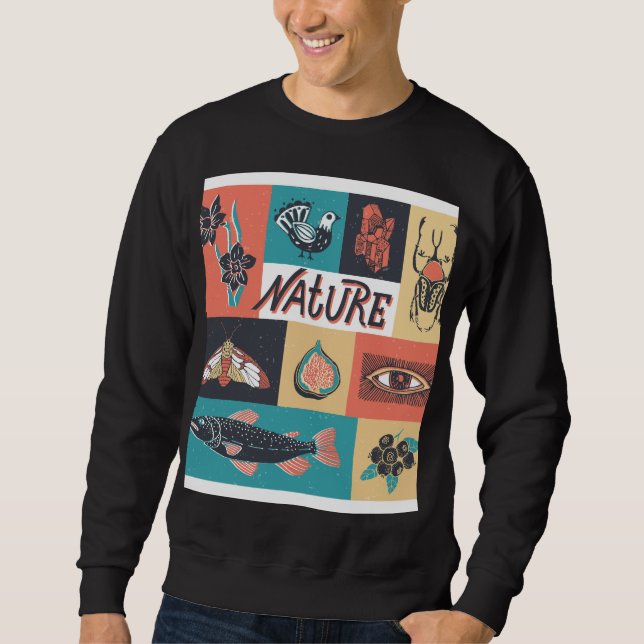 Sudadera Elementos Naturales, Iconos De Estilo Retro. (Anverso)