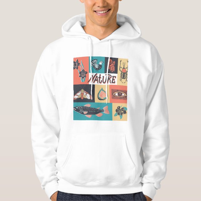 Sudadera Elementos Naturales, Iconos De Estilo Retro. (Anverso)